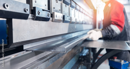 Valokuva Sheet metal bending in modern industrial factory: precision engineering