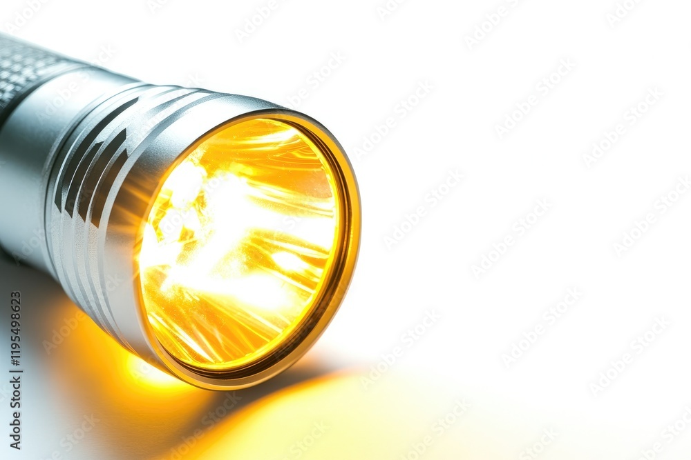 Illuminated Led Flashlight Close Up View Illuminated Led Flashlight Close Up View
