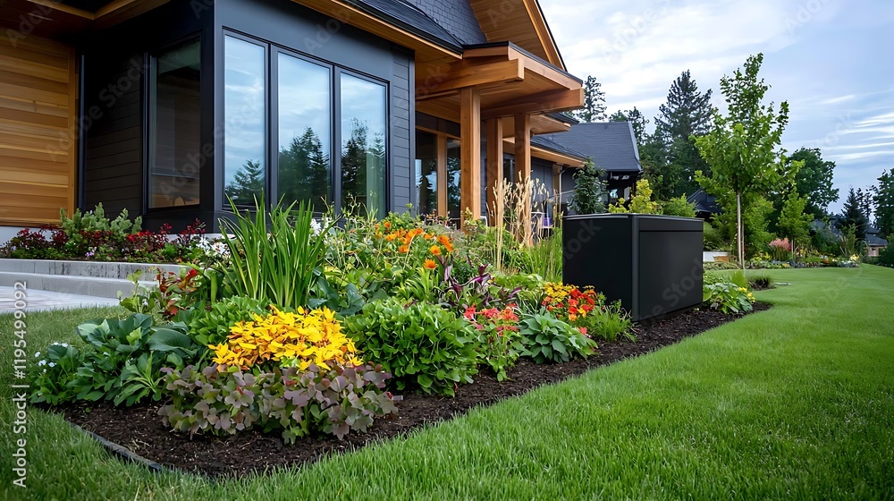 Sustainable Suburban Neighborhood with Geothermal Heating and Lush Landscaping A modern energy efficient residential community featuring eco friendly design green spaces Sustainable Suburban Neighborhood with Geothermal Heating and Lush Landscaping A modern energy efficient residential community featuring eco friendly design green spaces