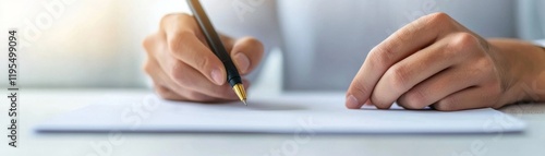 A close-up of hands writing on a piece of paper with a pen, highlighting the act of communication and creativity in a calm environment.