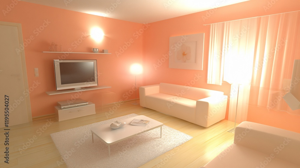 Fototapeta premium Modern Peach Living Room Interior Design 3D Render