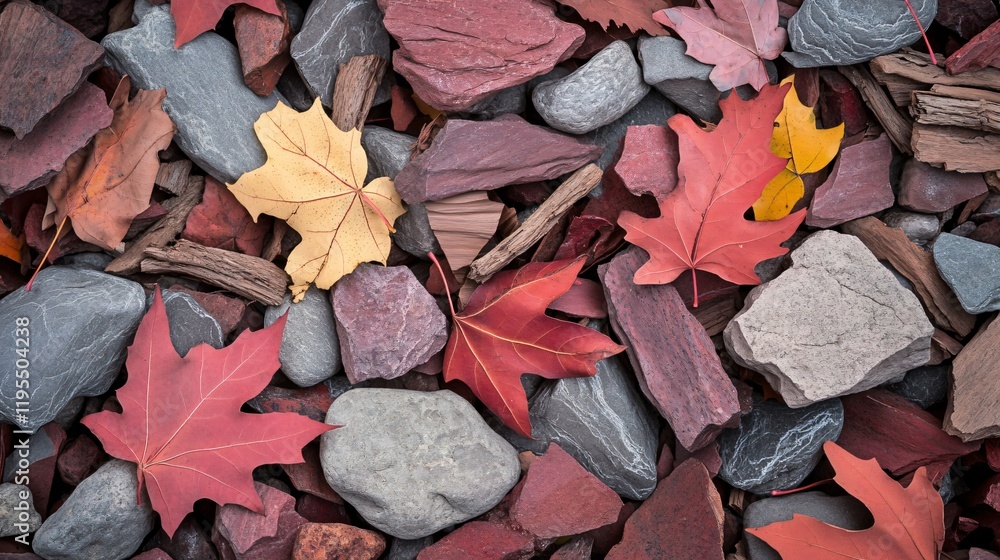 Autumn Leaves on Colorful Stones and Rocks Background Autumn Leaves on Colorful Stones and Rocks Background