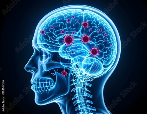 Brain viral infection, Viral meningitis and encephalitis. 3d illustration