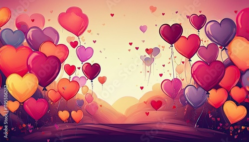 abstract background with hearts balloons love and party concept generative ai