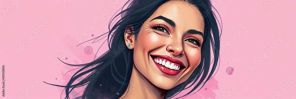 Obraz premium Smiling Woman Against Bright Pink Background
