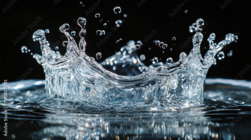 Dynamic water splashes create stunning patterns of crystal clarity against a dark backdrop Dynamic water splashes create stunning patterns of crystal clarity against a dark backdrop
