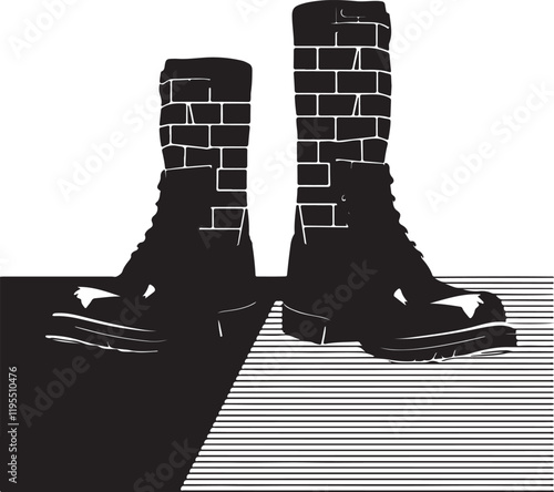 illustration of a pair of boots and black and white sneakers