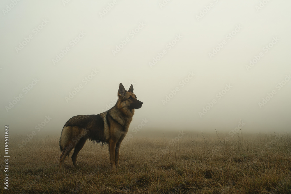 Fototapeta premium German Shepherd in a Misty Meadow
