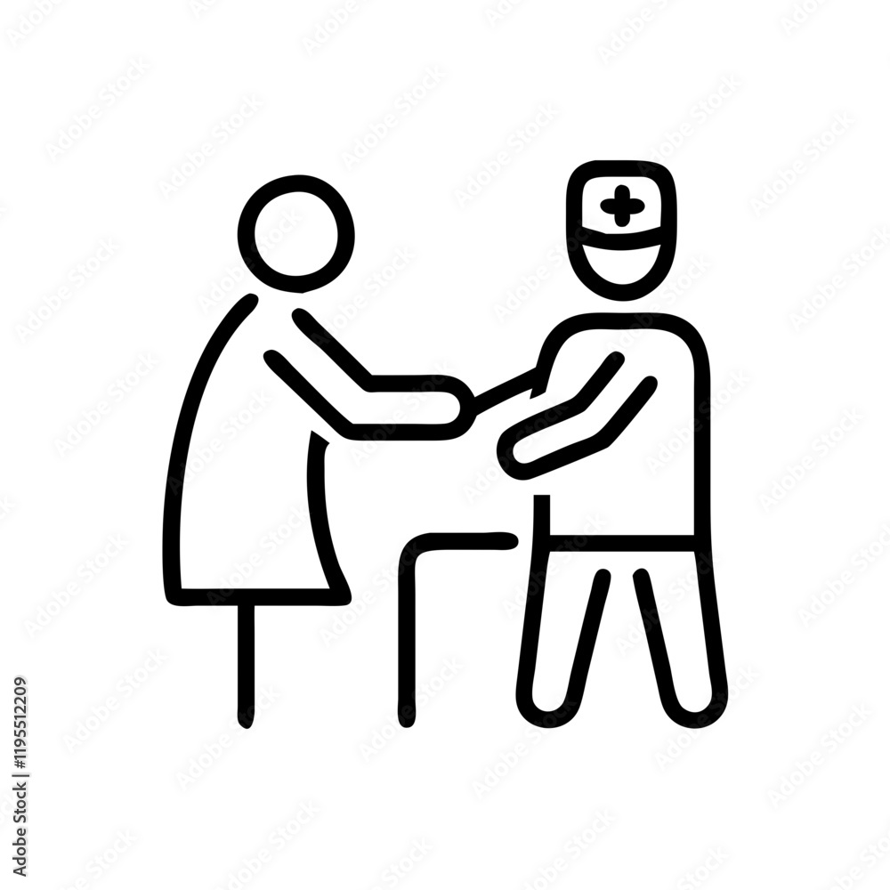 Fototapeta premium Patient and doctor interaction outline icon.