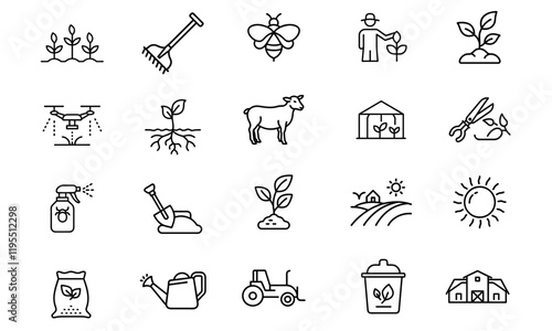 Agronomy and Sustainable Farming Icons Set, transparent background