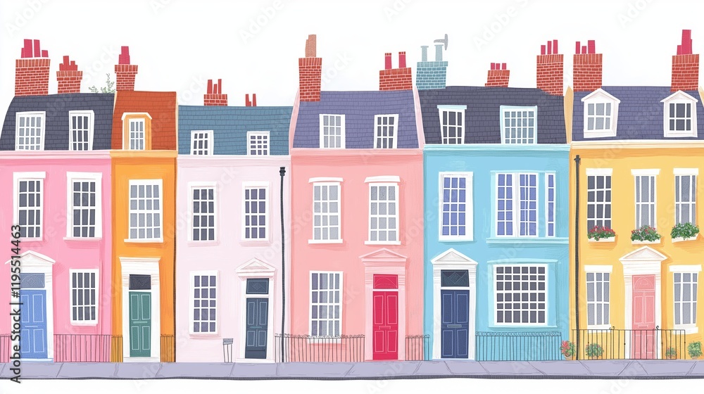 Fototapeta premium Brightly colored buildings in a vibrant neighborhood showcasing architectural diversity and charm