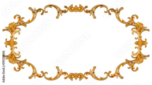 Golden frame on transparent background, cut out, 3D render
