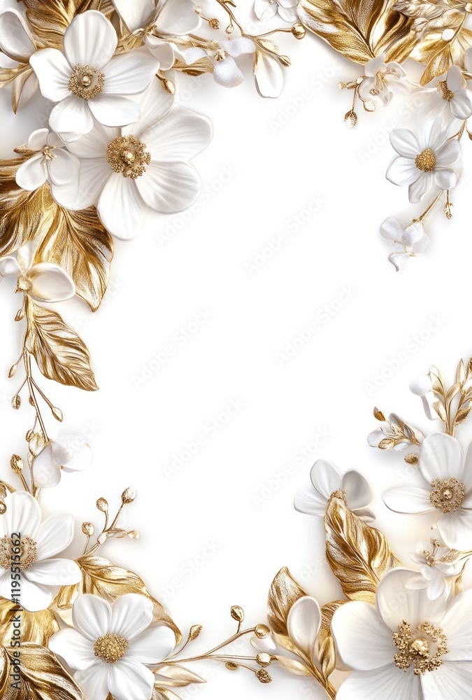 Elegant white and gold floral frame; blank space for text; invitation design Elegant white and gold floral frame; blank space for text; invitation design