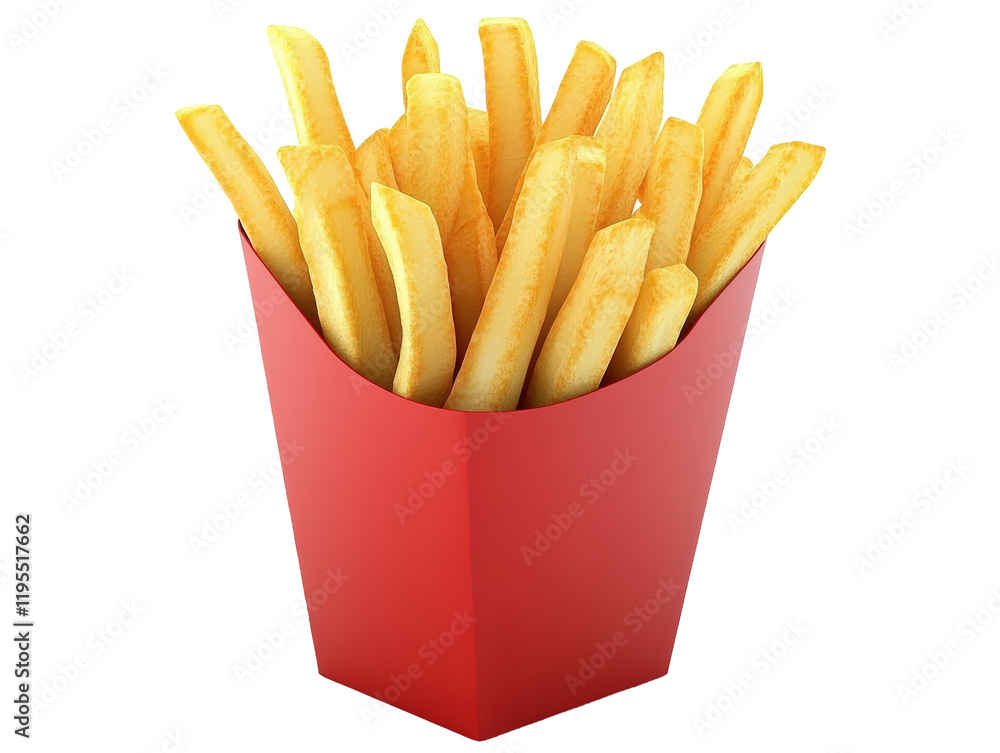 Isolated French Fries in Red Paper Container Isolated French Fries in Red Paper Container