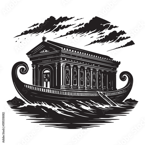 The Ark of the Covenant Silhouette Vector Illustration, Solid White Background.