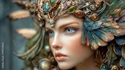 Portrait of a woman with feathers. Generative AI