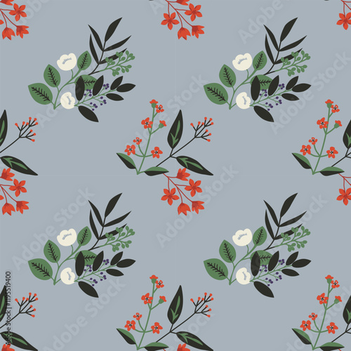 Seamless Asian tropical flowers decorative pattern