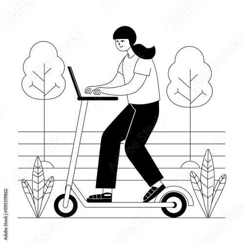 Sketchy illustration of a woman enjoying job