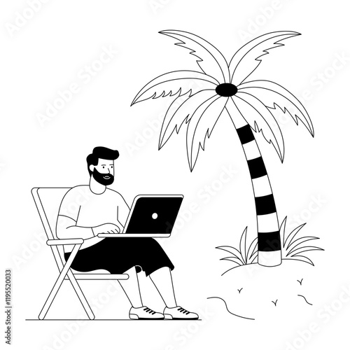 Digital nomad illustration in hand drawn style