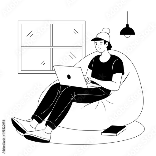 A hand drawn illustration of a developer working on laptop