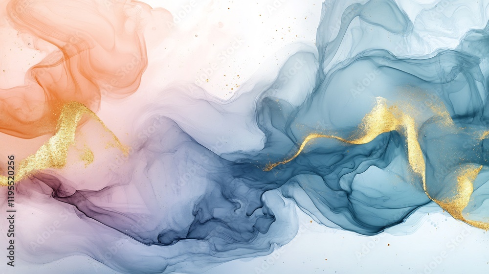 Fototapeta premium Abstract Fluid Art Pastel Hues Gold Accents. AI Generated