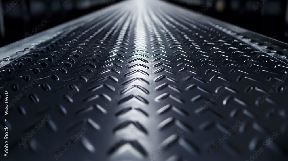 Fototapeta premium Close-Up View of a Textured Metal Surface with Diamond Pattern Reflecting Light, Ideal for Industrial Design or Construction Backgrounds