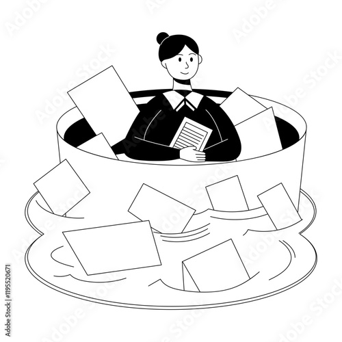 Workaholic character illustration in hand drawn style