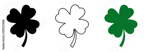 Good luck four-leaf clover flat icon set on a transparent background, perfect for St. Patrick's Day and luck-themed designs.