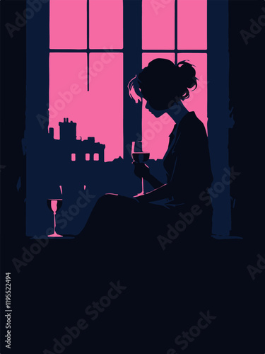 girl drinking wine alone at sunset