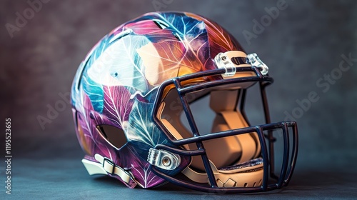 Stylish American Football Helmet with Intricate Colorful Design and Artistic Patterns Perfect for Sport Related Themes and Creative Projects photo