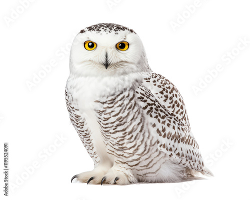 Isolated White Snowy Owl Sitting