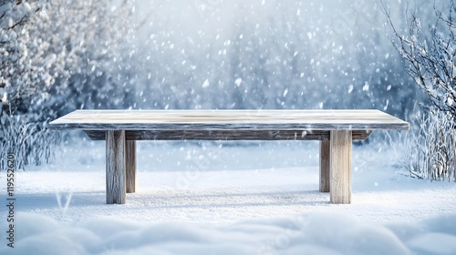 Wallpaper Mural Wooden table in snow background Torontodigital.ca