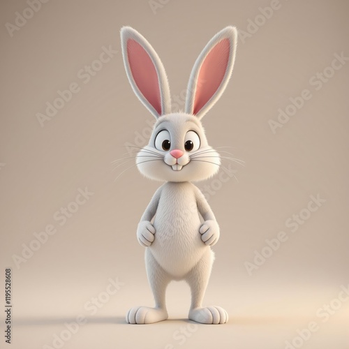 A bunny stands upright on two legs in a comical stance, standing on hind legs, whimsical scene, funny creature