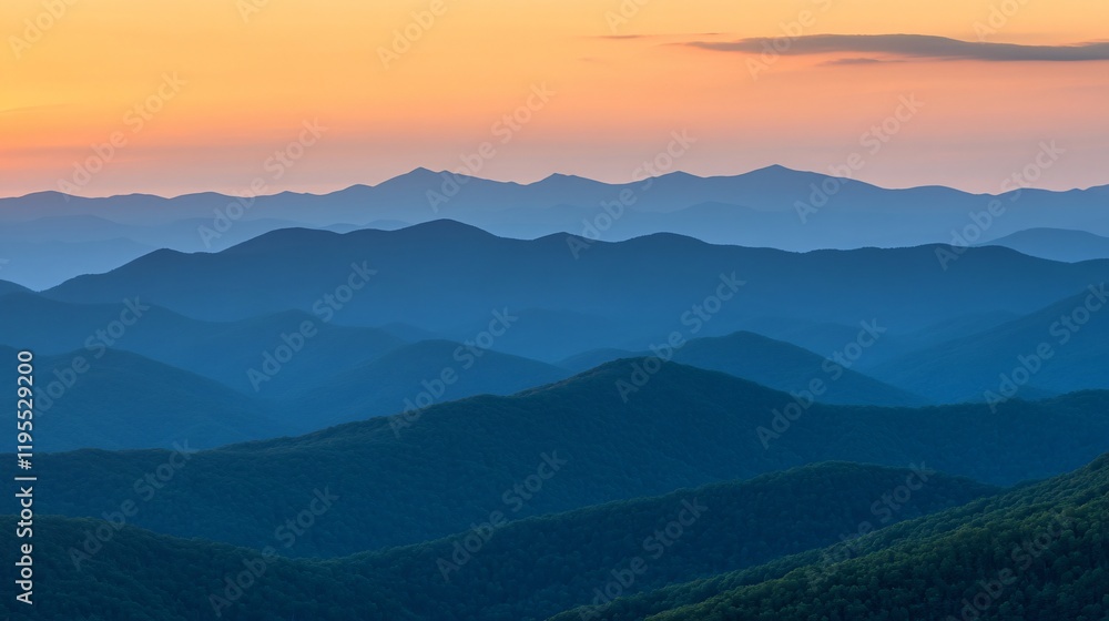 Obraz premium Serene Sunset Over Blue Ridge Mountains Landscape