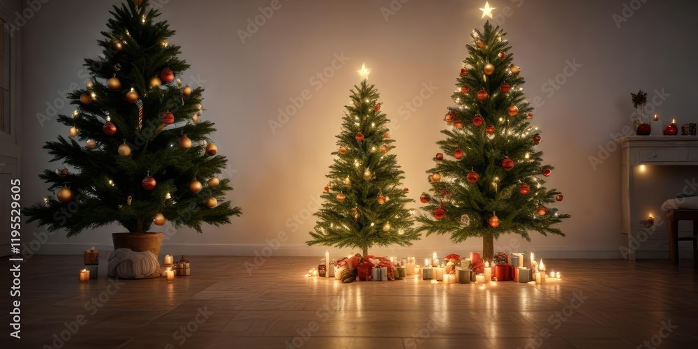 A Christmas tree lit up with candles and ornaments , christmas tree, christmas eve, warm glow A Christmas tree lit up with candles and ornaments , christmas tree, christmas eve, warm glow