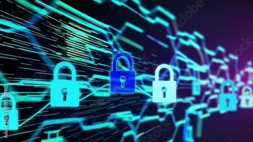 Cybersecurity Concept – Digital Locks Protecting Data Network