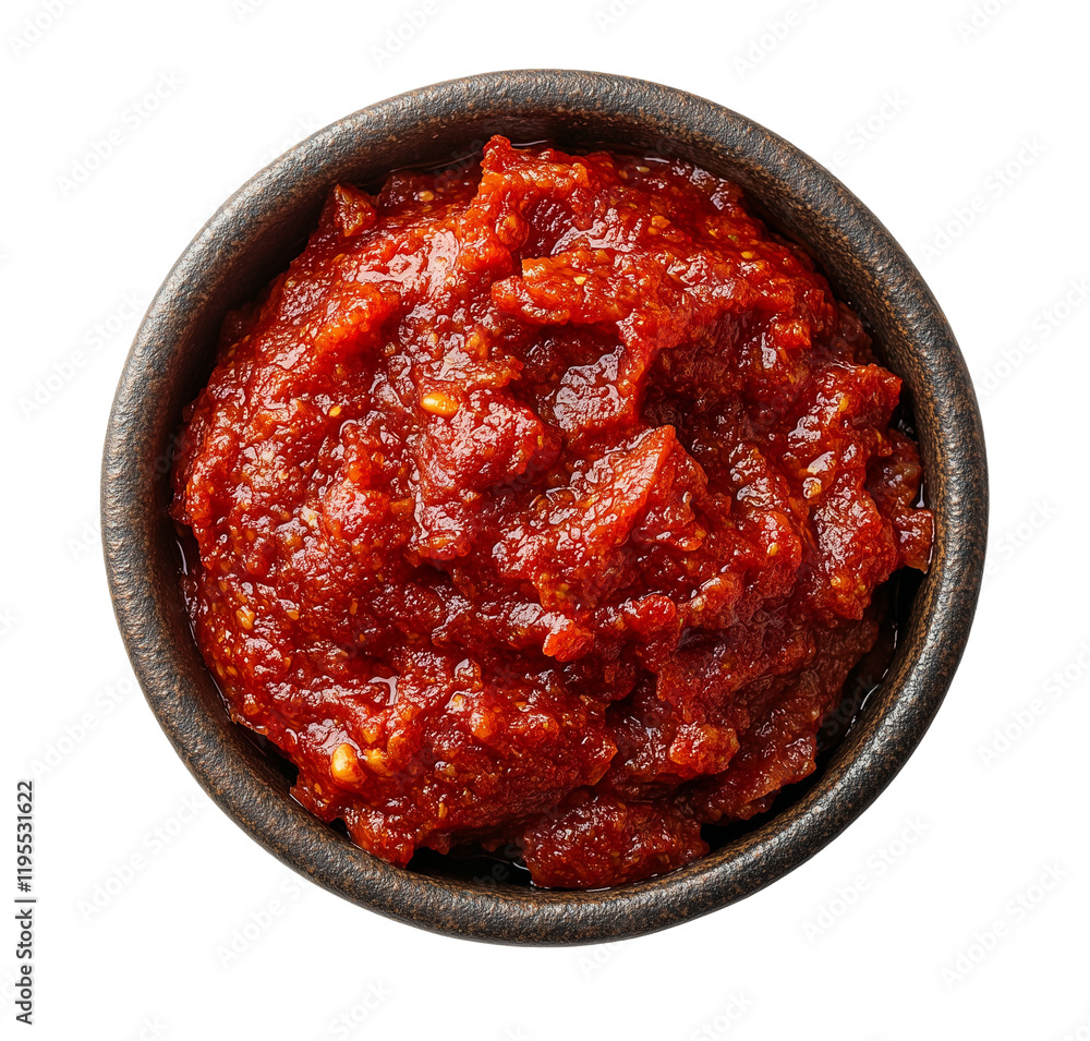 Tomato paste bowl, isolated on transparent background. top view Tomato paste bowl, isolated on transparent background. top view