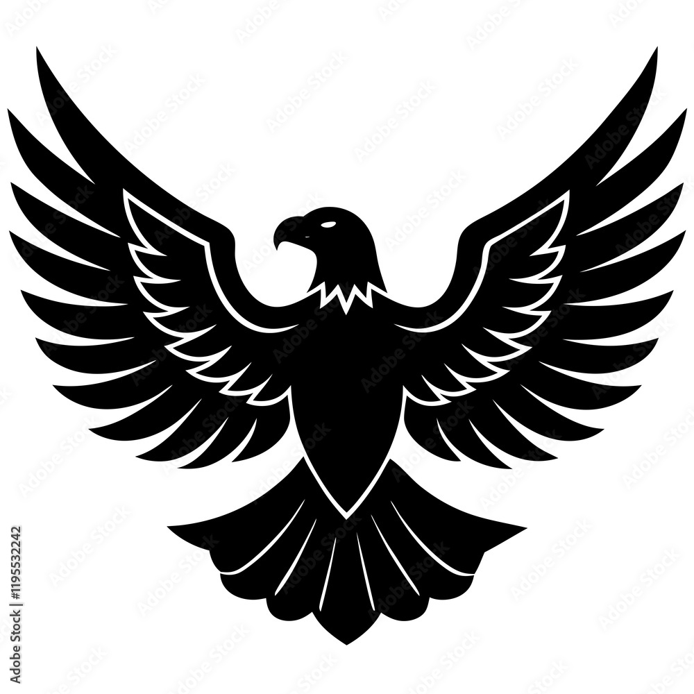 Obraz premium American eagle black silhouette vector, Simple silhouette Design vector icon with white background. Wild Animal Vector. Bird Vector.