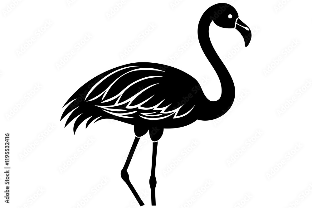 Obraz premium flamingo bird black silhouette vector, Simple silhouette Design vector icon with white background. Wild Animal Vector. Bird Vector.