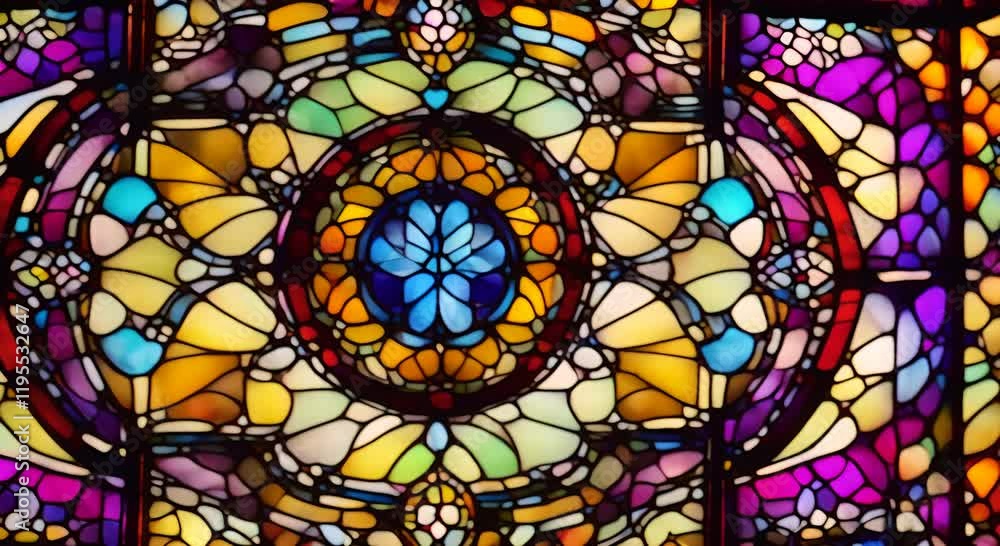 Colorful stained glass window background Stained glass window in a church 4K Colorful stained glass window background Stained glass window in a church 4K