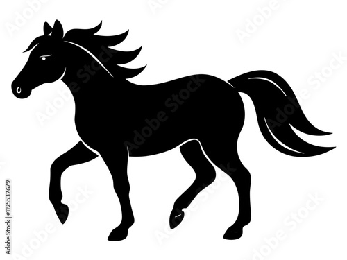 horse black silhouette vector, Simple silhouette Design vector icon with white background. Wild Animal Vector.	