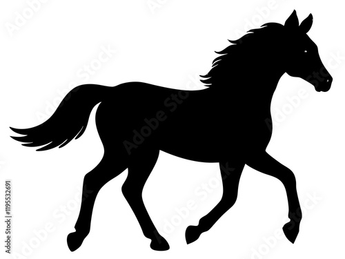 horse black silhouette vector, Simple silhouette Design vector icon with white background. Wild Animal Vector.	