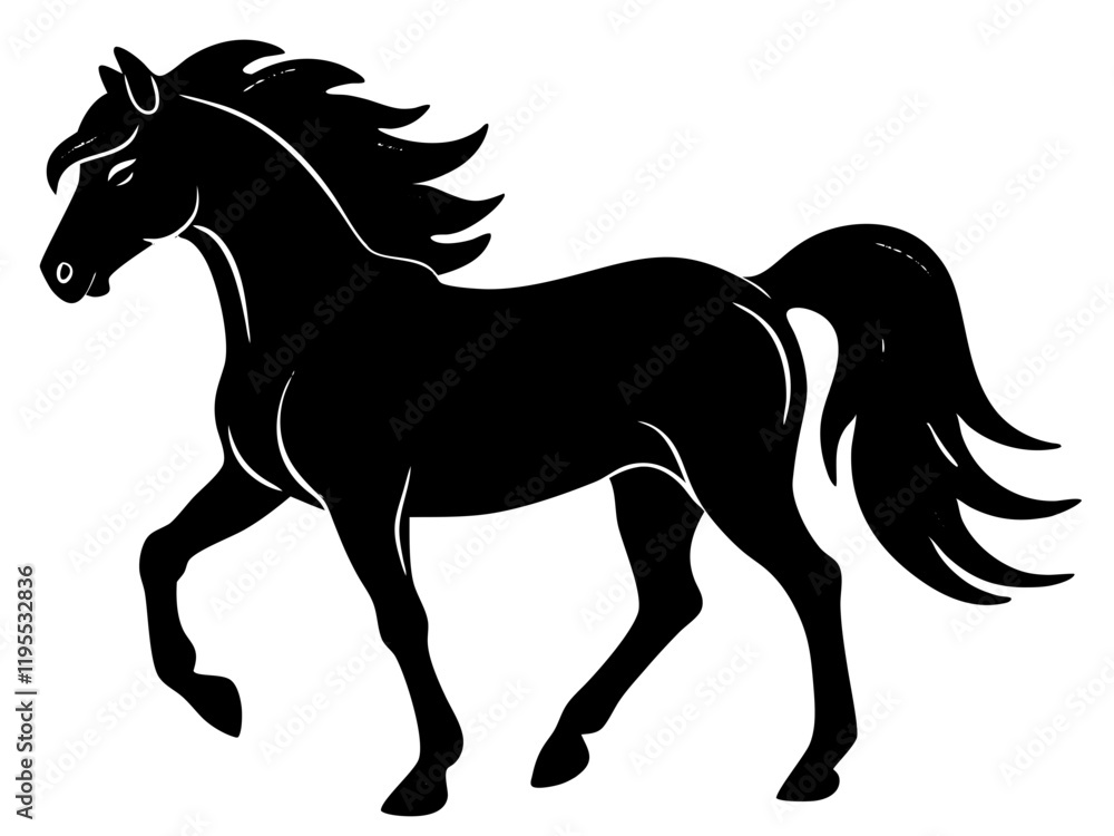 Obraz premium horse black silhouette vector, Simple silhouette Design vector icon with white background. Wild Animal Vector. 