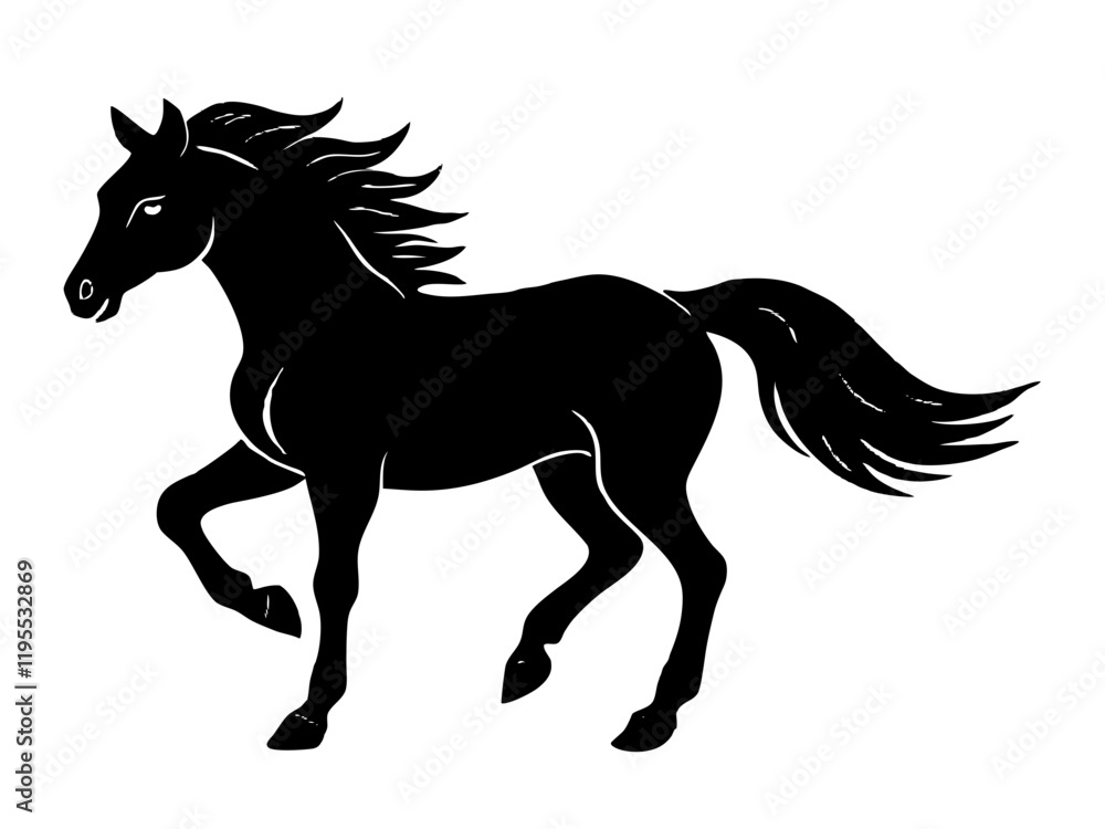Obraz premium horse black silhouette vector, Simple silhouette Design vector icon with white background. Wild Animal Vector. 