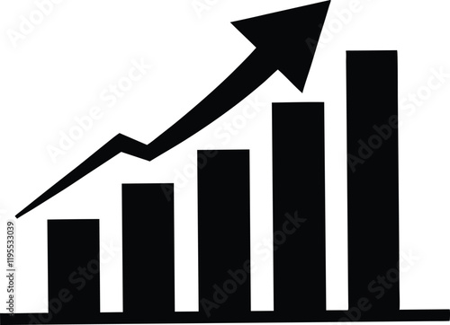 Financial upward growth arrow chart silhouette, business success growth, and profit vector icon