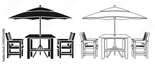 terrace cafe icon or outdoor dinning icon set vector illustration isolated on white background.