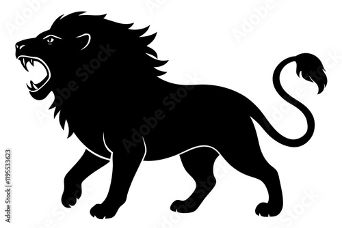 Lion black silhouette vector, Simple silhouette Design vector icon with white background. Wild Animal Vector.	