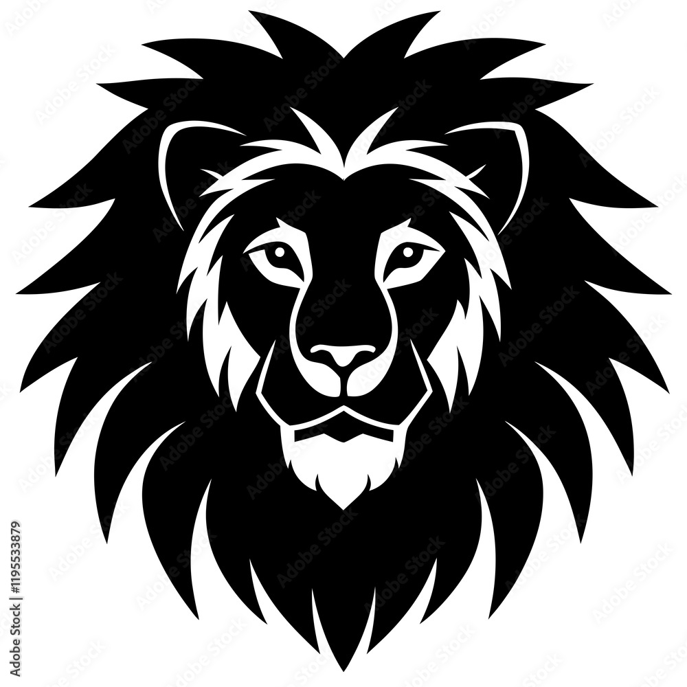 Obraz premium Lion Head black silhouette vector, Simple silhouette Design vector icon with white background. Wild Animal Vector.