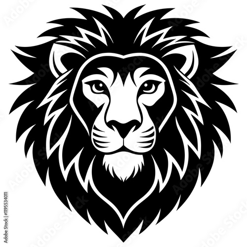 Lion Head black silhouette vector, Simple silhouette Design vector icon with white background. Wild Animal Vector.	