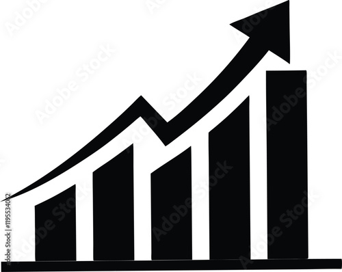 Financial upward growth arrow chart silhouette, business success growth, and profit vector icon